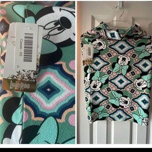 LuLaRoe Geometric Mickey Mouse Top in Green and Black
